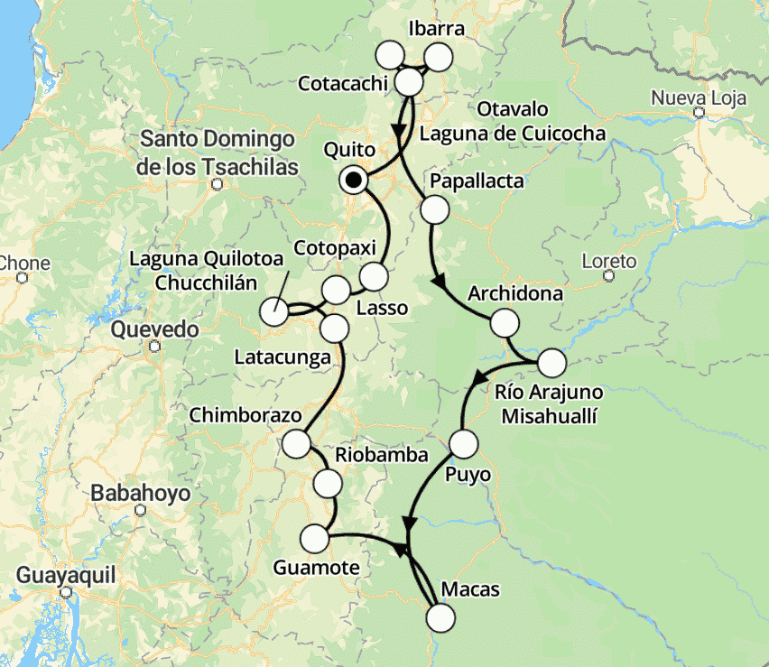 Ecuador Gruppenreise Route
