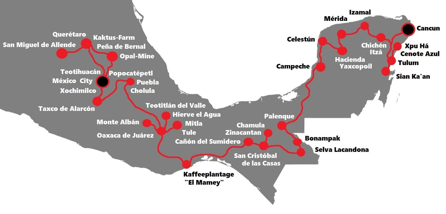 Mexiko Pur Ottotours Map